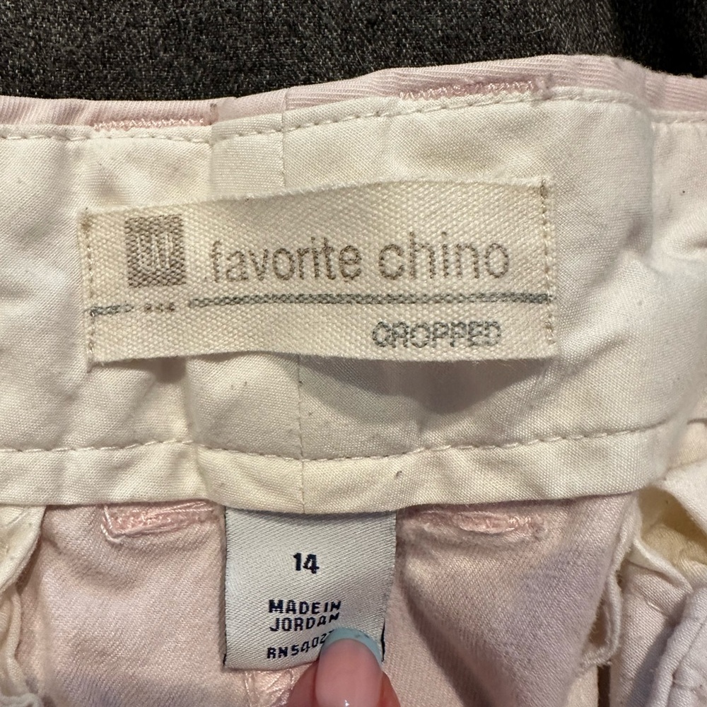 Gap, size 14 cropped, straight-leg chinos, soft pink.